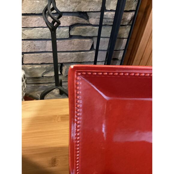 Pier 1 Imports Spice Route Paprika 10.5" Square 2 Dinner Plates Beaded Edge Red - Picture 2 of 4